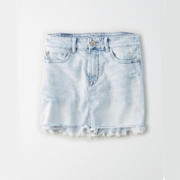 American Eagle Outfitters Dresses & Skirts - AE Denim Mini Skirt High Waisted Frayed Size 0 Long AEO Jean Skirt 0L